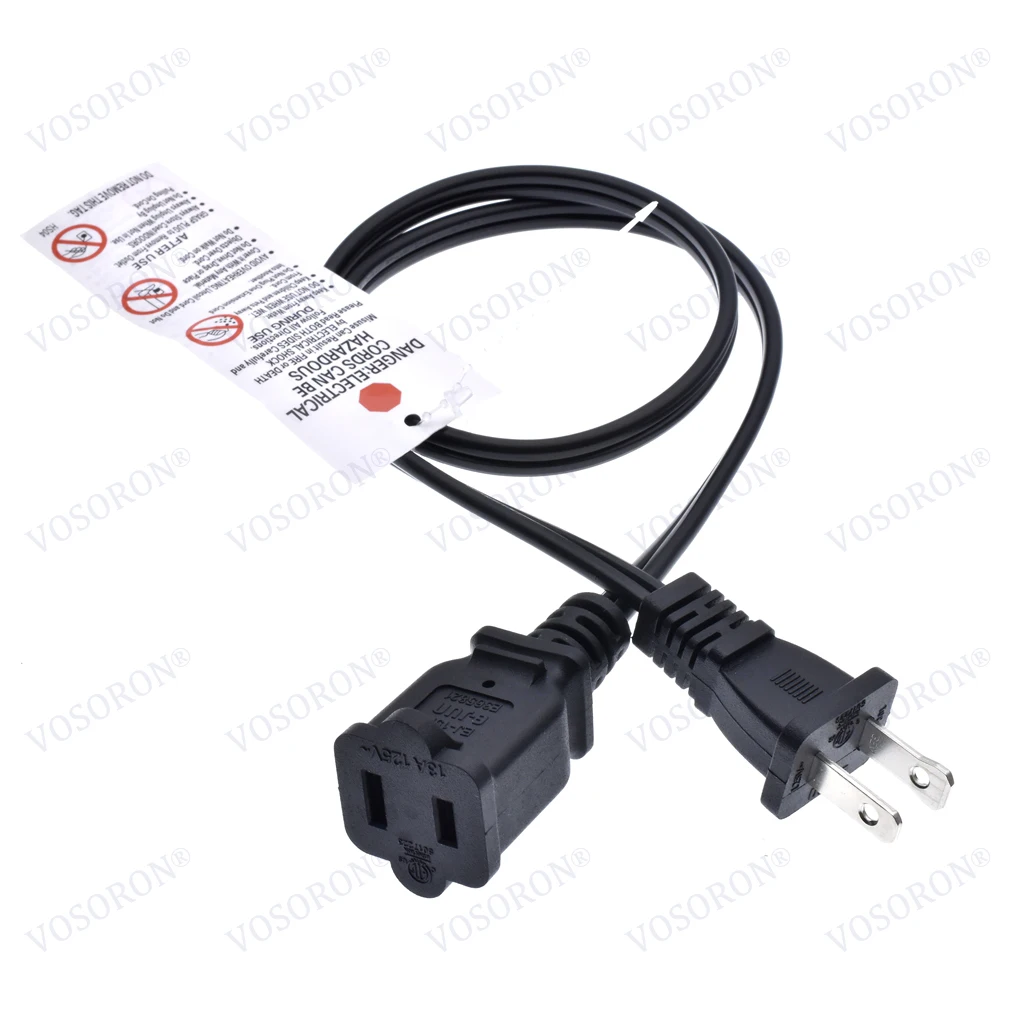 

US AC Power Extension Cable Cord 2-Prong Polarized Male to Female Extension Cord for NEMA 1-15P to NEMA 1-15R 16AWG 64CM