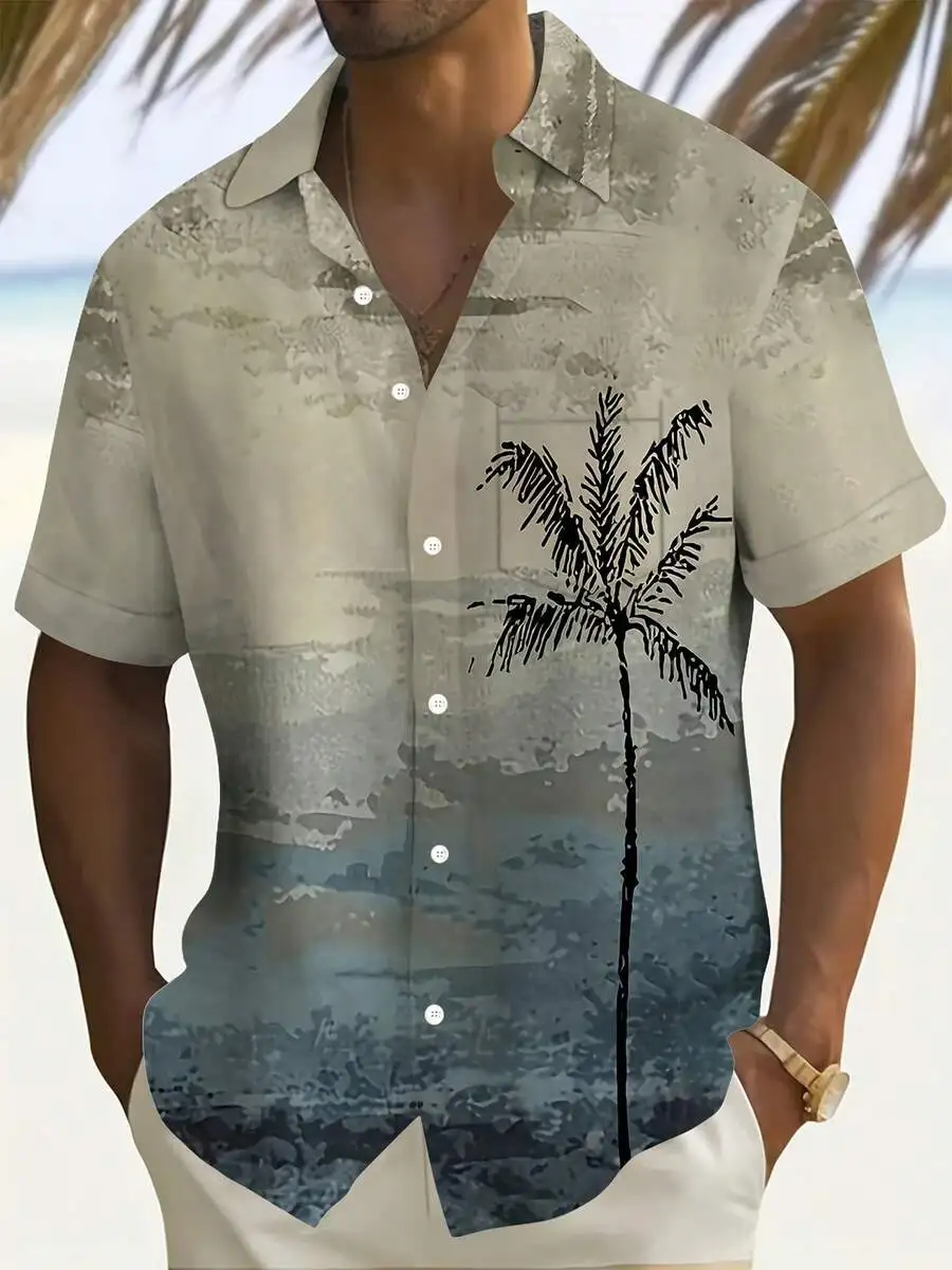 

Mens 3D Printed Palm Tree Beach Hawaiian Shirt Short Sleeve Button Down Casual Summer Top