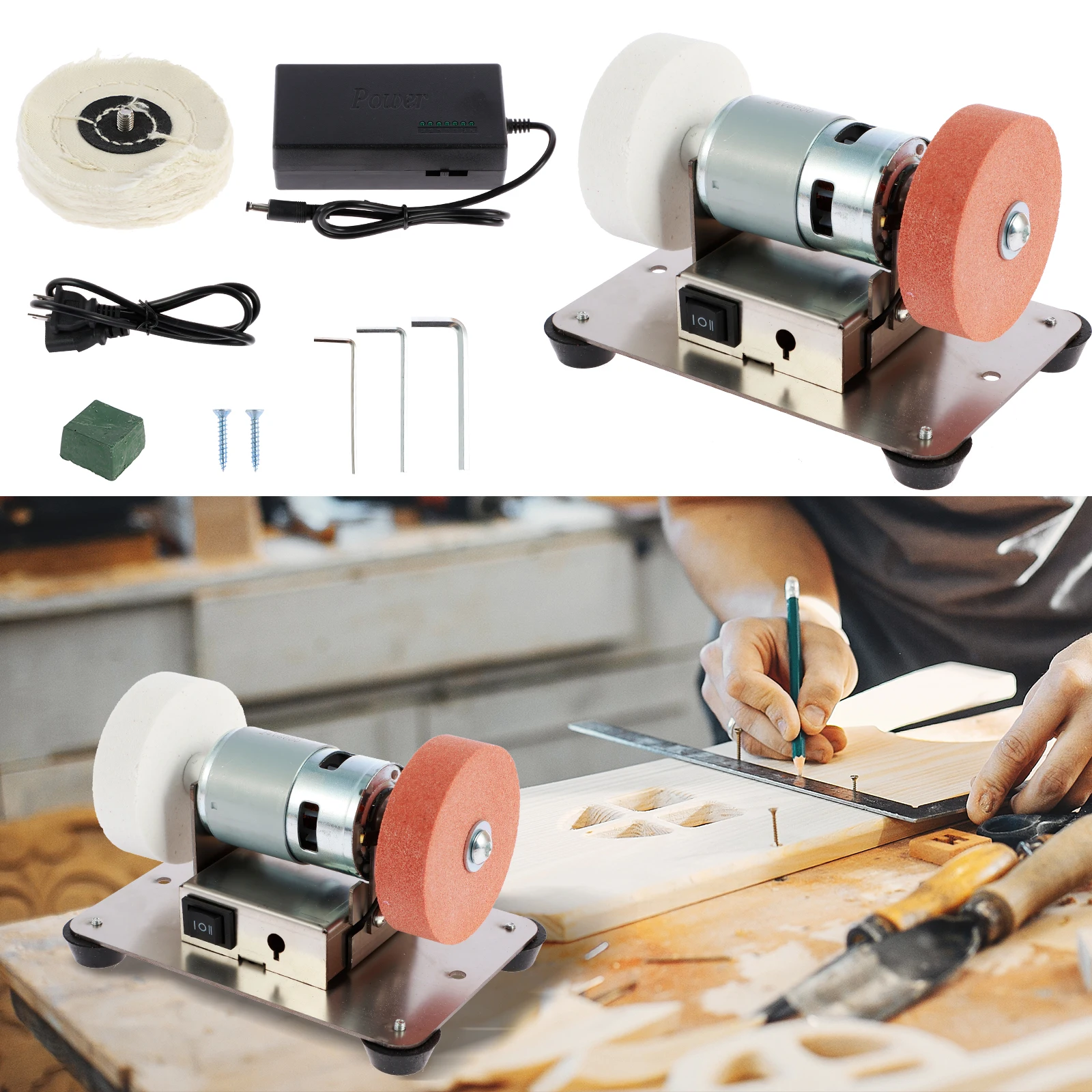 Small Table Grinder Multifunctional Electric Benchtop Sander 7 Speed Adjustable Polishing Buffing Sanding Machine Low Noise