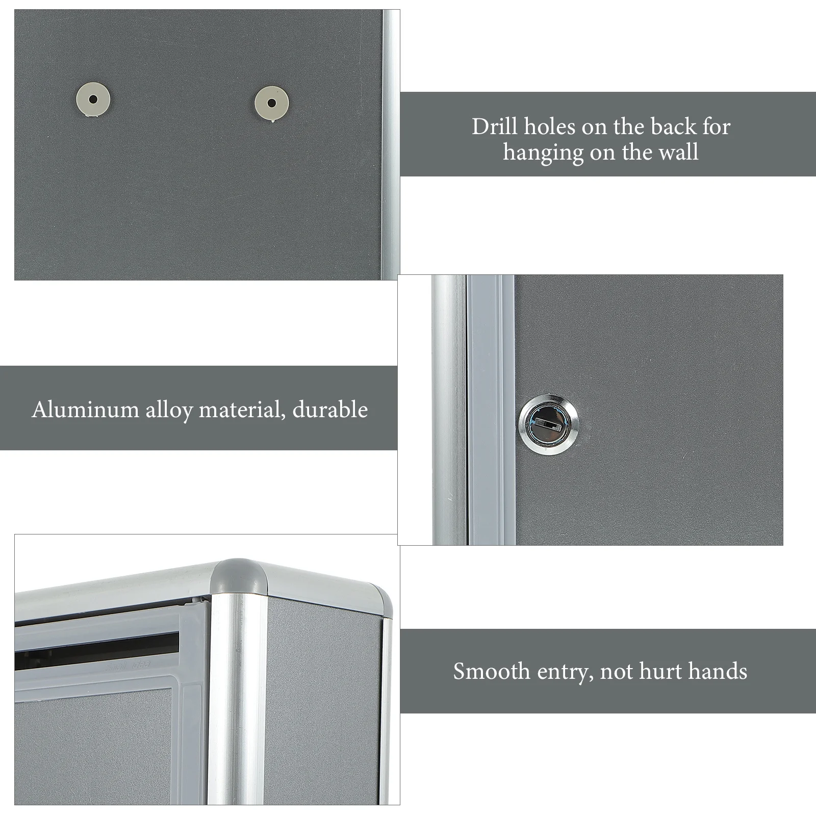 1Pcs Lockable Wall-Mounted Aluminum Alloy Post Box Silver Grey Outdoor Suggestion Complaint Letter Security Ballot Mailbox