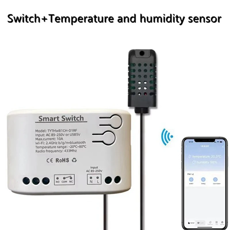 Tuya Wifi 1-Way Smart Switch Temperature Humidity Sensor AC 85-250V Wireless Smart Switch With Remote Controller