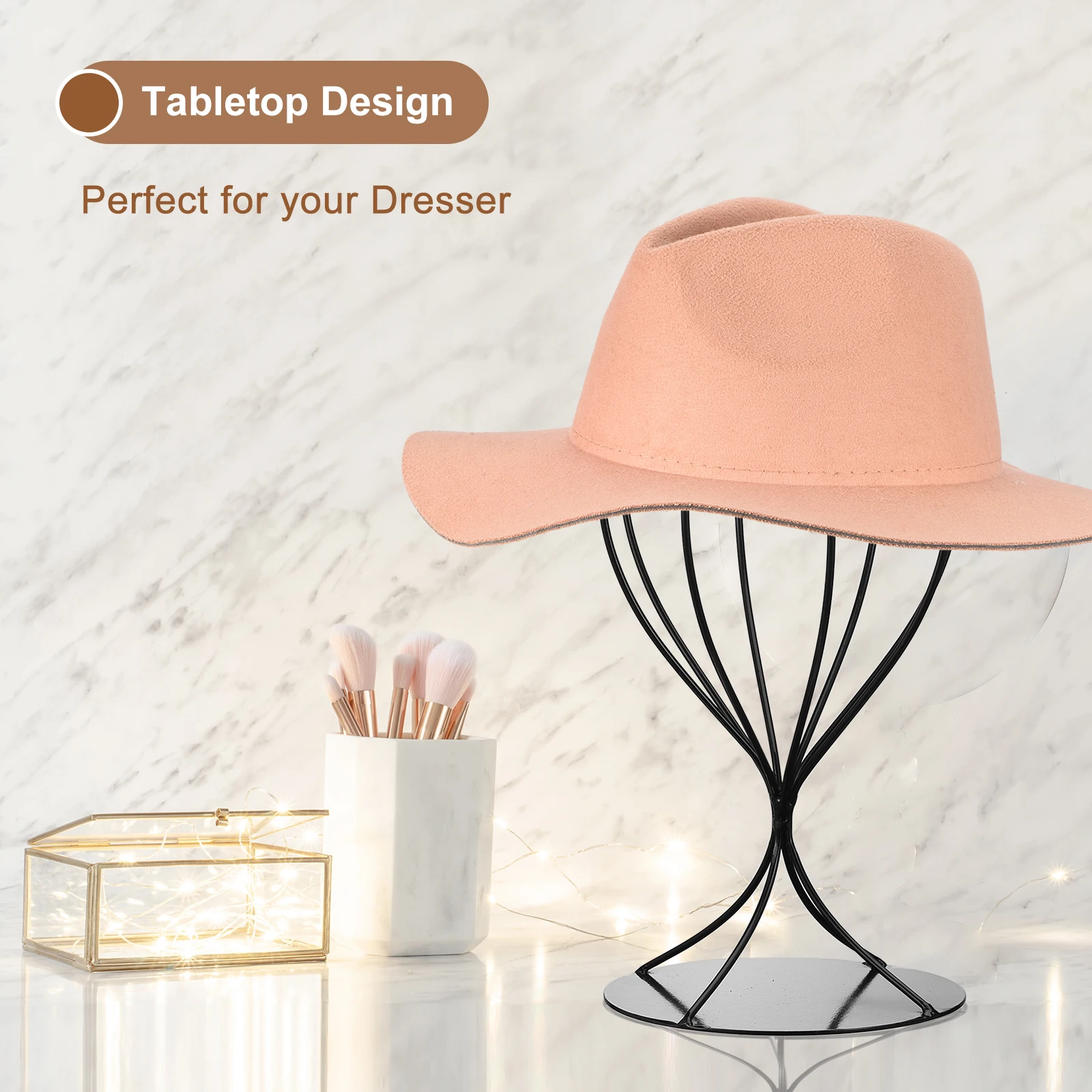2Pcs Metal Hat Display Stand Tabletop Hat and Wig Rack Closet Holder Holder Freestanding for Baseball Cap Fedora Hat Cowboy Hat view 6