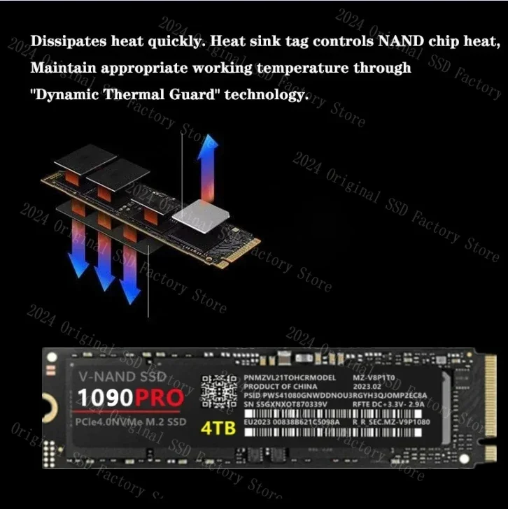 1090 PRO 내부 SSD, 데스크탑 노트북 서버 워크스테이션 PS5 용 방열판 포함, T700 PCIe Gen 5.0x4 NVMe 2.0 SSD, 1TB, 2TB, 4TB, 신제품