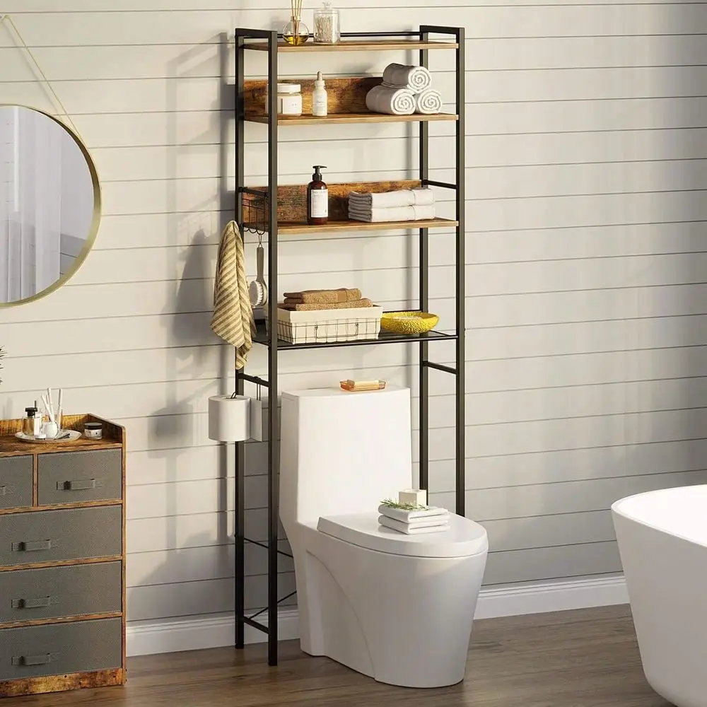 

The Toilet Storage Rack,4Tier Over Toilet Bathroom Organizer Shelf Adjustable Bathroom Shelf Over Toilet With Paper Holder And