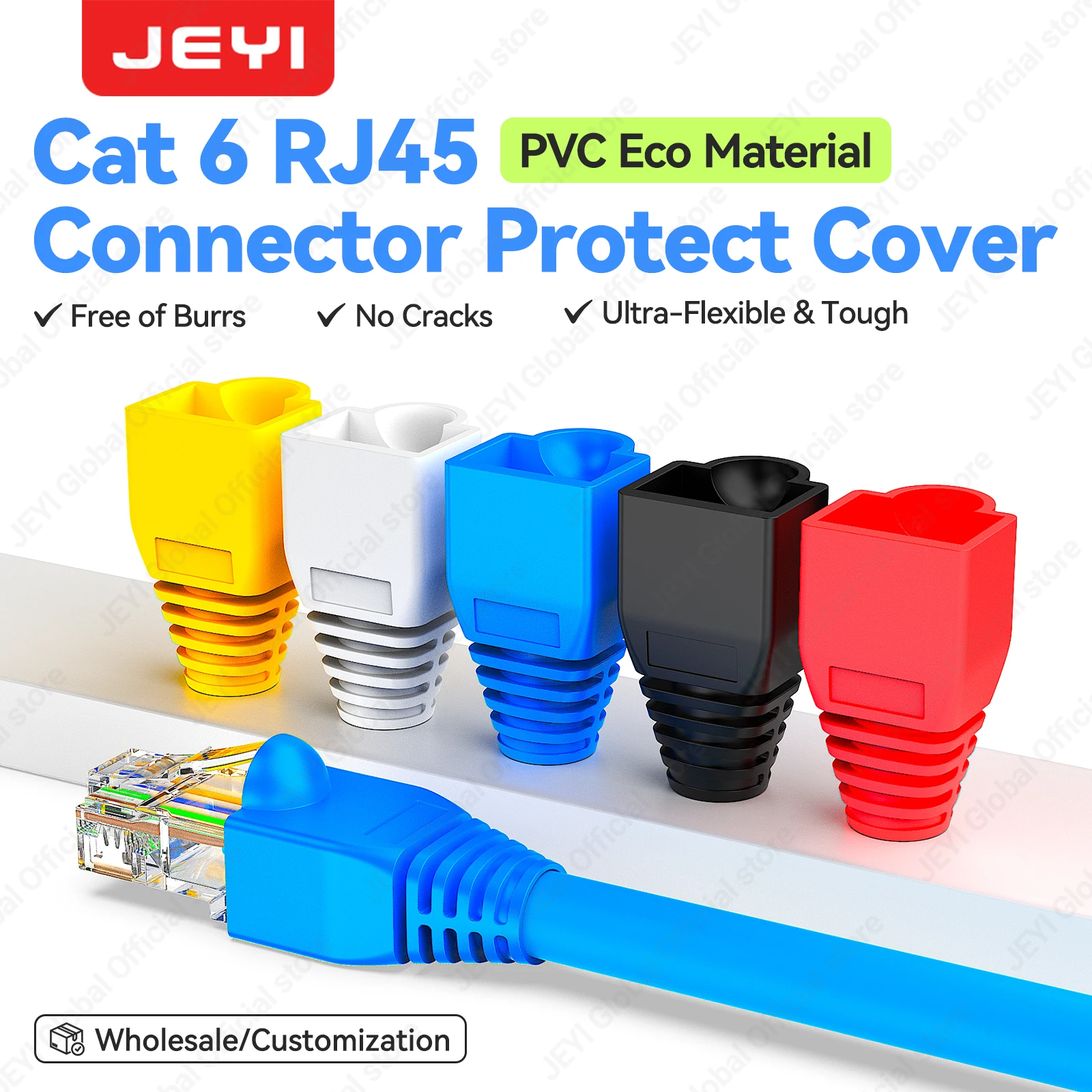 JEYI 100 Pcs CAT5E CAT6 RJ45 Ethernet Network Cable Strain Relief Boots Cable Connector Plug Cover RJ45 Network Cable Boots PVC