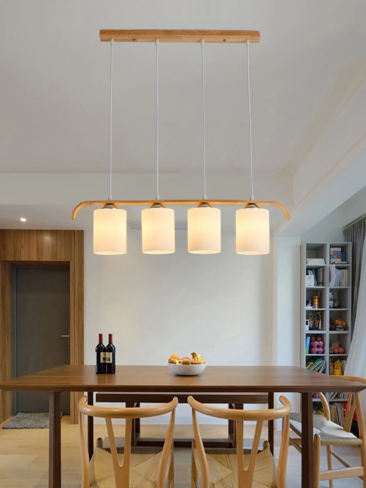 

2023 Nordic Dining Room Chandelier Indoor Lighting Led Pendent Lamp For Kitchen Bar Wooden Ceiling Hanging Light Glass Lampshade