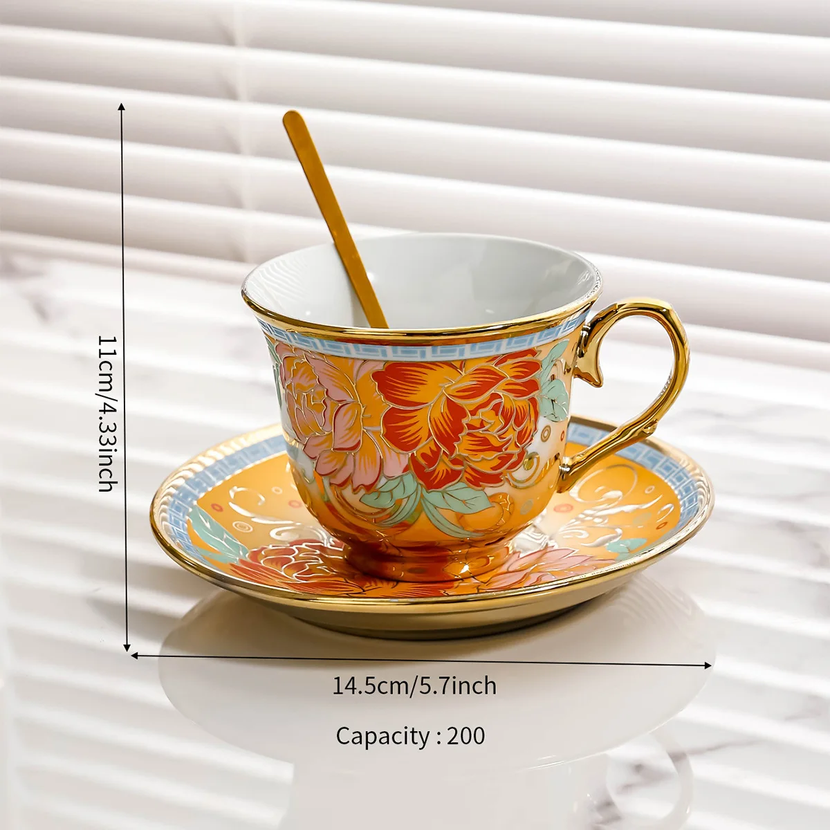 European Style Light Luxury Ceramic Coffee Mug Afternoon Tea Cup and Dish Set Phnom Penh Coffee Cup Home Kitchen Cupware 200ML