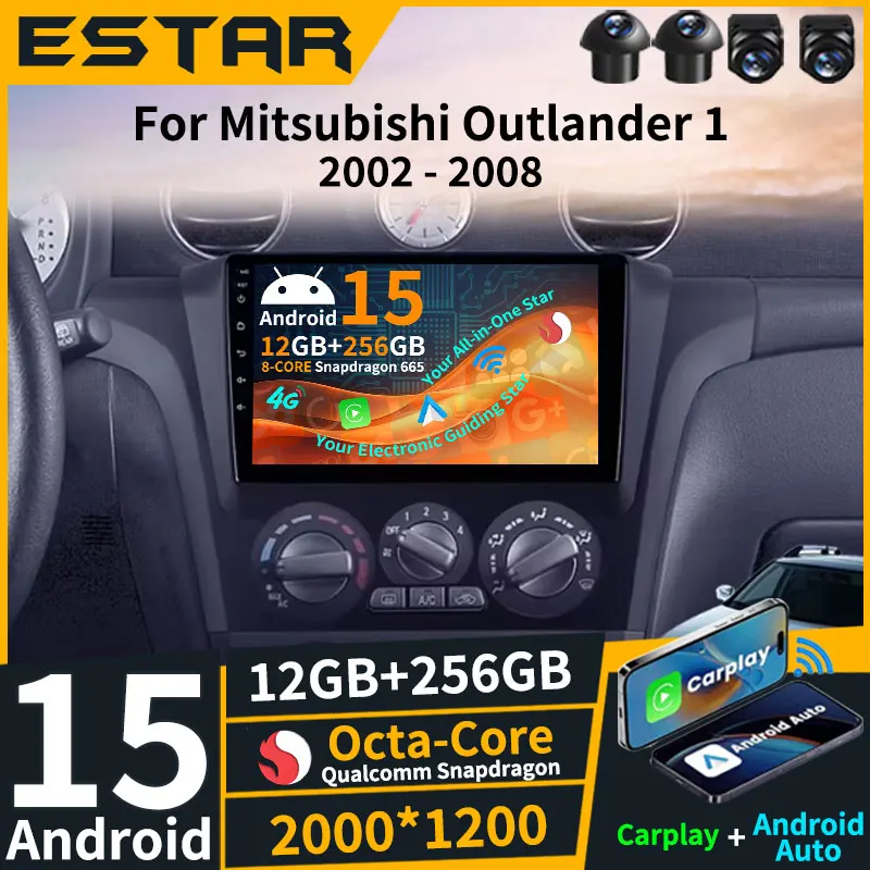 Wireless Carplay Android 15 For Mitsubishi Outlander 1 2002 - 2008 Car Radio BT Octa Core Multimedia 4G LTE WIFI GPS Auto Stereo
