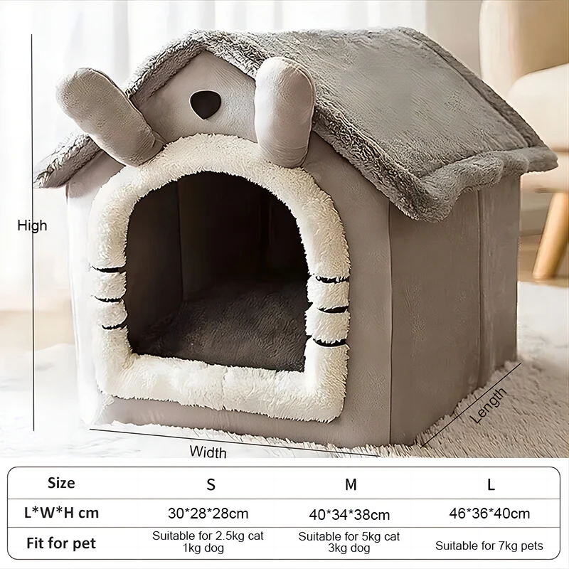 Soft Pet Tent Kennel Cat Bed Indoor Warm Dog House With Removable Cushion Suitable For Small Medium Large Pets