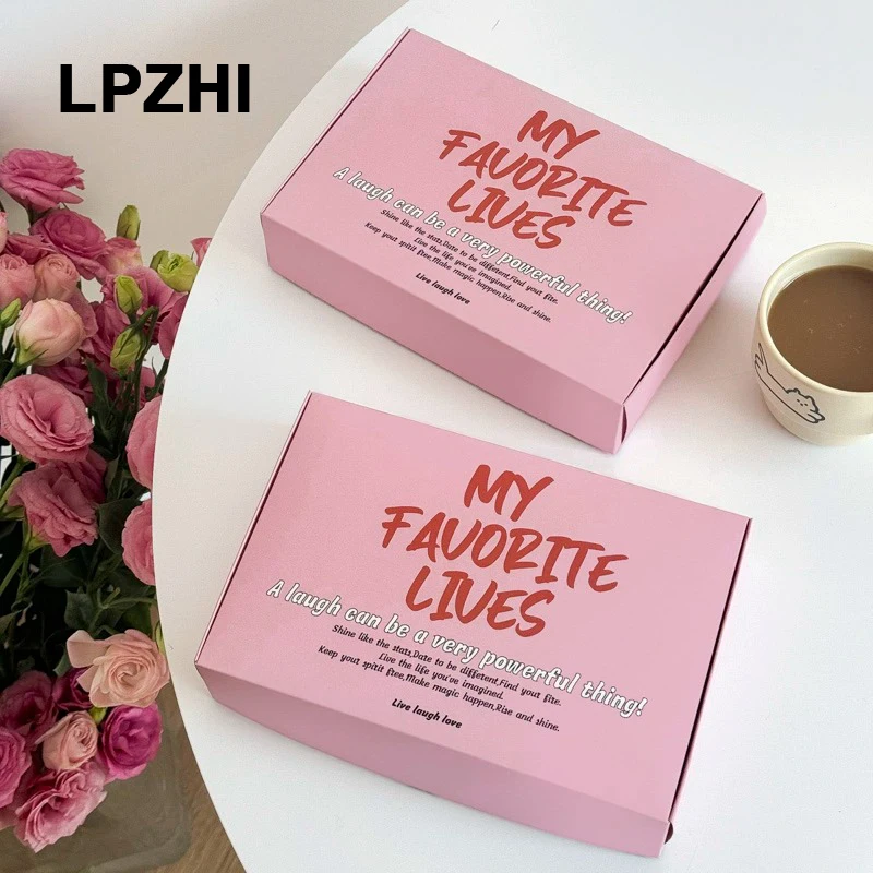 LPZHI 10Pcs Pink Gift Packaging Paper Boxes Happy Birthday Anniversary Cookies Chocolate Strawberry Mousse Baking Decoration