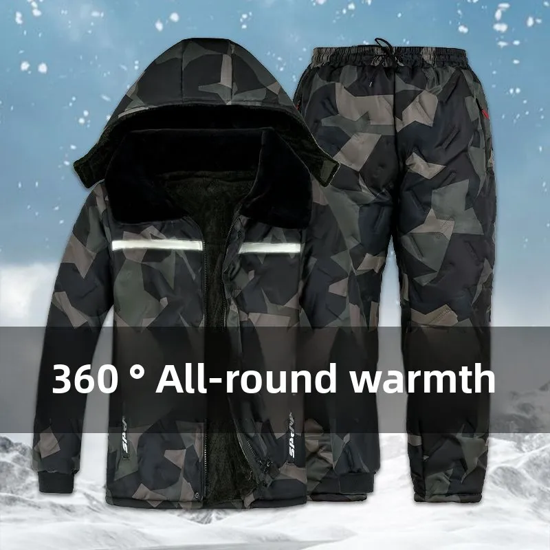 

Thiened Fce Camouflage Workwear Set Waterproof Cold Storage Labor Protection Clothing Warm Winter Jaet Pants Ensemble