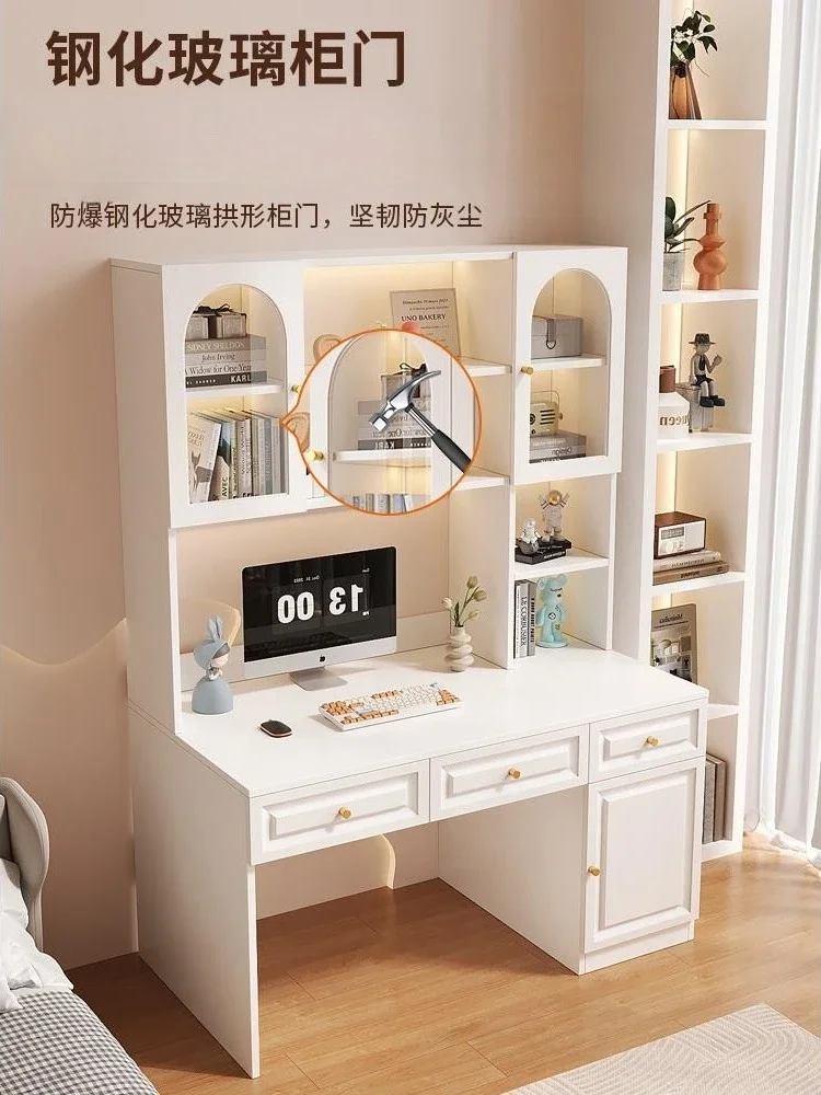 Solid wood desk, bookshelf, integrated cabinet, desktop computer table, student learning writing table, children against