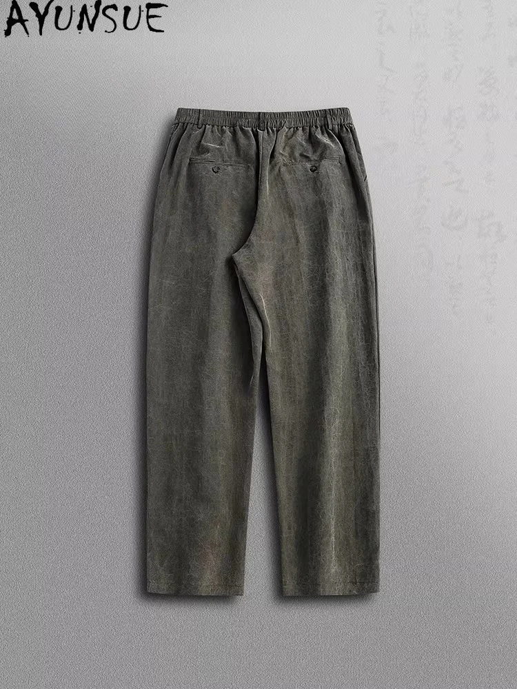 AYUNSUE High-end 100% Real Mulberry Silk Pants for Man Fashion Straight Pants Men Trousers Luxury Watered Gauze Casual Pants