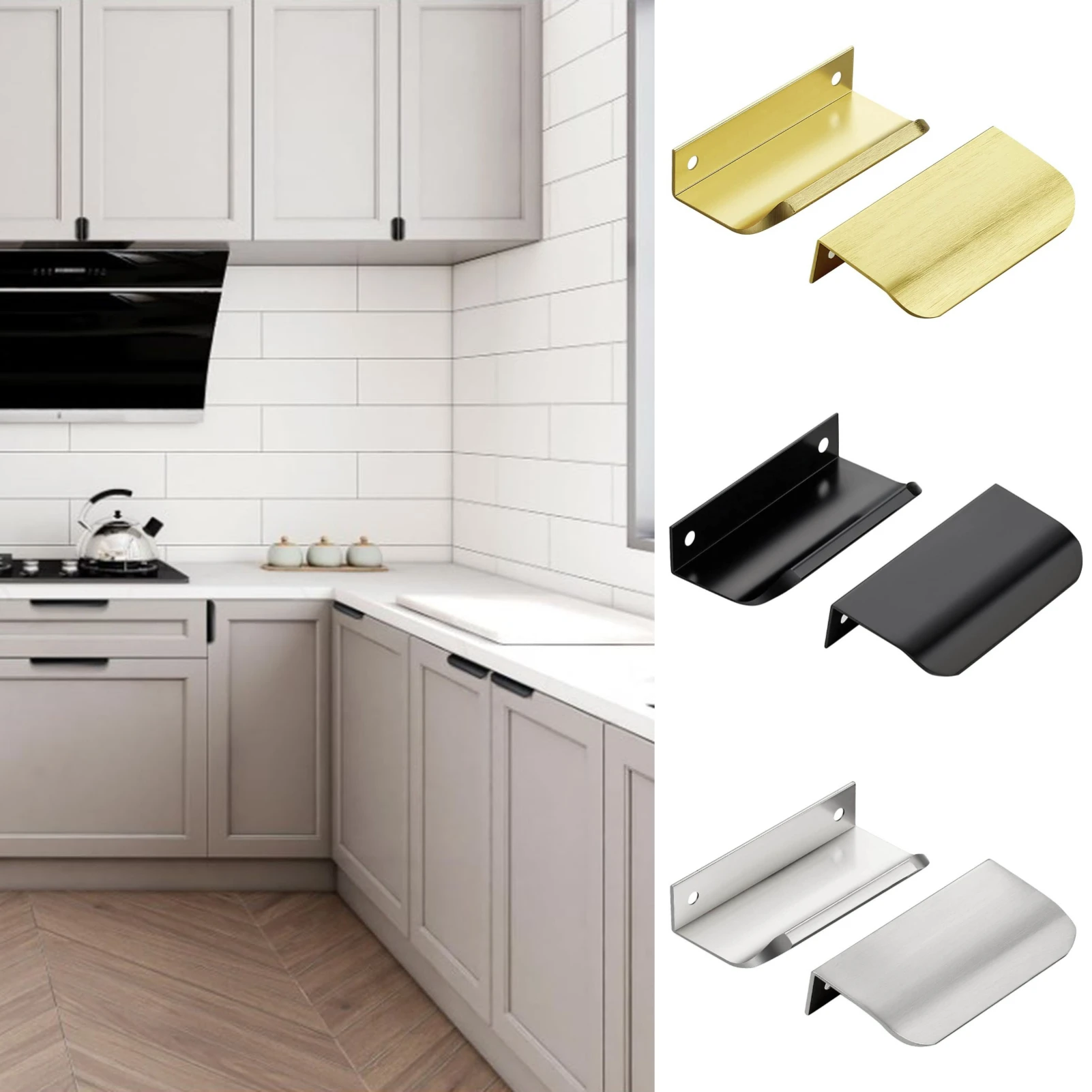1Pc 80mm Simple Hidden Cabinet Handles Kitchen Cupboard Door Pulls Elegance Handles Aluminum Alloy Furniture Handle Hardware
