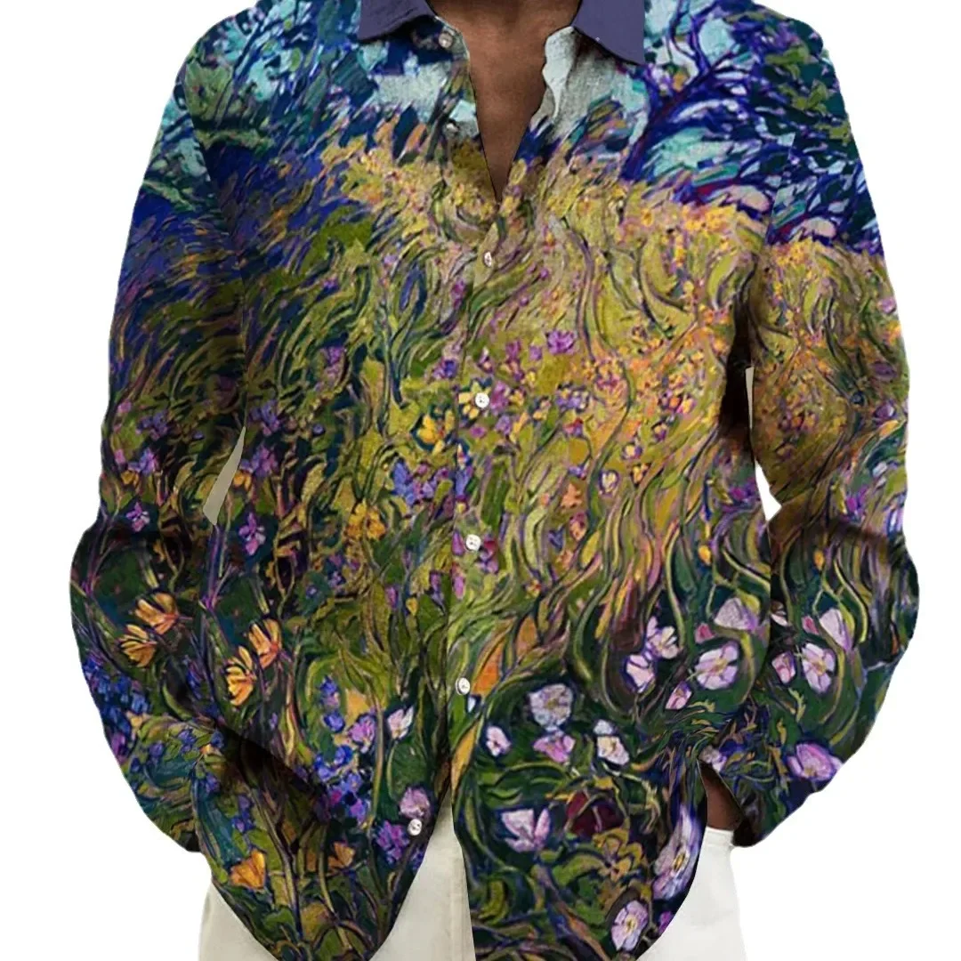 2024 Spring and Autumn New Lapel Men's Casual 3D Printed Long Sleeve Hawaiian Fashion Shirt Graffiti Top