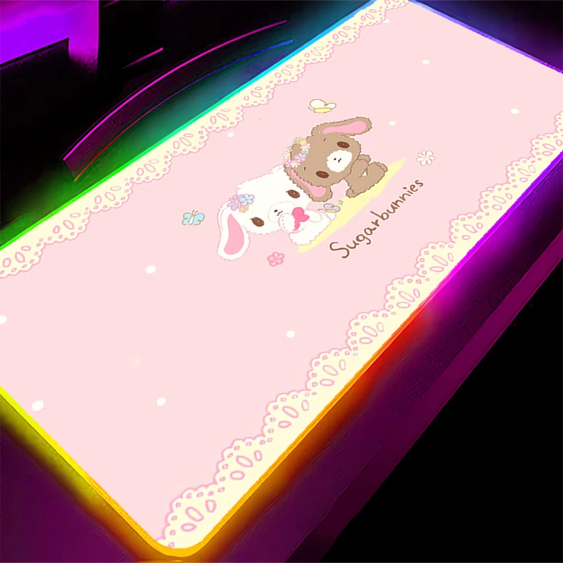 RGB マウスパッド S-sugar Bunnies ゲーマーゲーム大型アクセサリー Varmilo キーボード PC コンピュータデスクマットカーペットバックライト LED マウスパッド