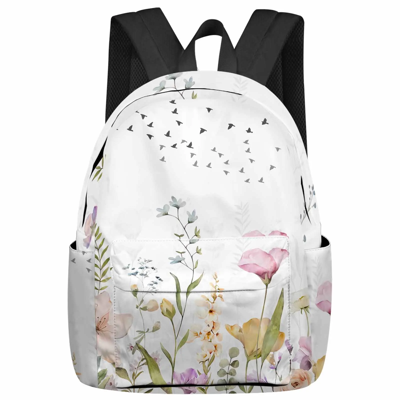 

Leaves Flower Silhouettes Flying Birds Backpacks Teenagers Student School Bags Laptop Custom Backpack Men Women Travel