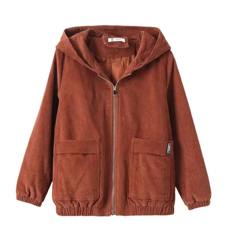 Autumn Winter KPOP Fashion Harajuku Slim Fit Tops Women Corduroy Coat Casual All Match Jacket Sweat Plush Solid Zipper Outerwear