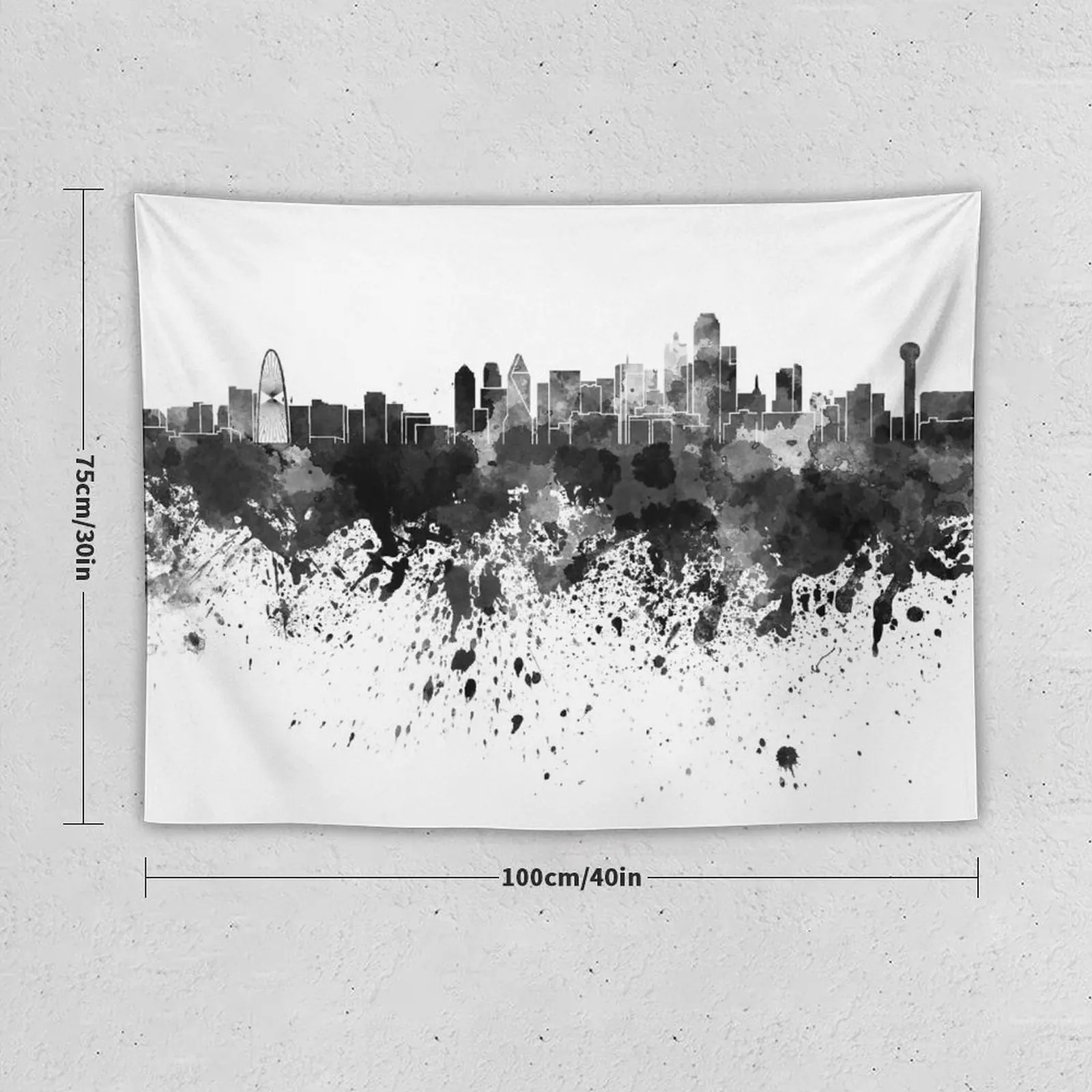 Dallas skyline in black watercolor Tapestry Outdoor Decor Wall Decorations Custom Tapestry