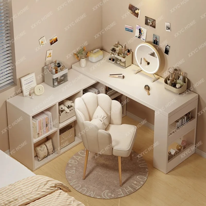 X-S Computer Desk Corner Home Bookshelf Integrated Desk L-Shaped Study Office Desk Extendable HG