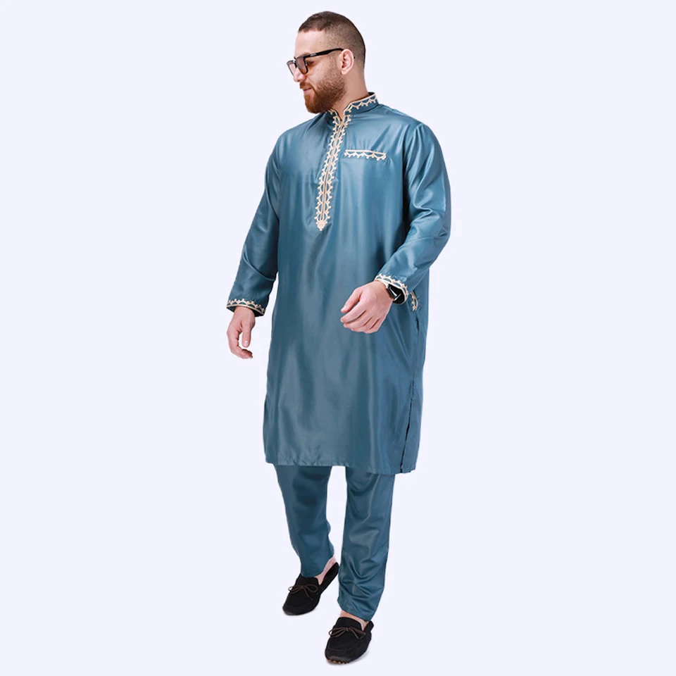 Traditional Islamic Clothing Eid Jubba Thobe Arab Muslim Sets Robes Men Dresses Fashion National Retro Style Suit Caftan Ramadan