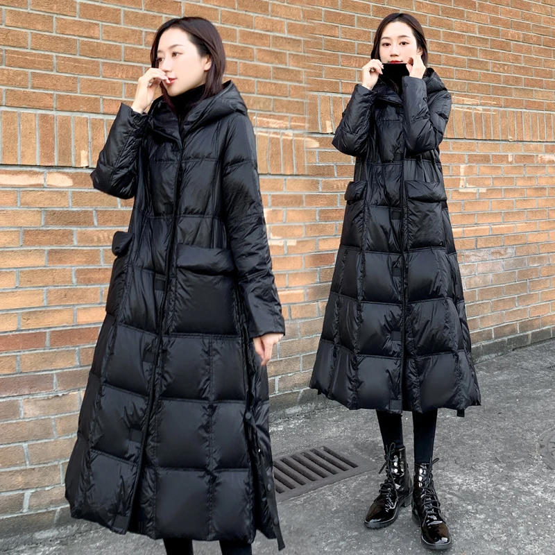 

Paris Faion Week Side Split Design down Jaet Airport Casual Wear Polyester Fiber Long Coat Zipper Closure White Du down