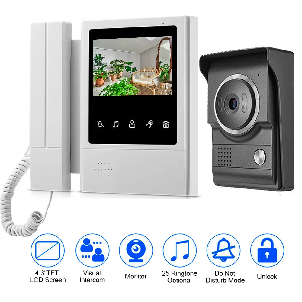 4.3 inch video intercom system doorbell night vision IR  camera waterproof unlock for home apartment video door phone