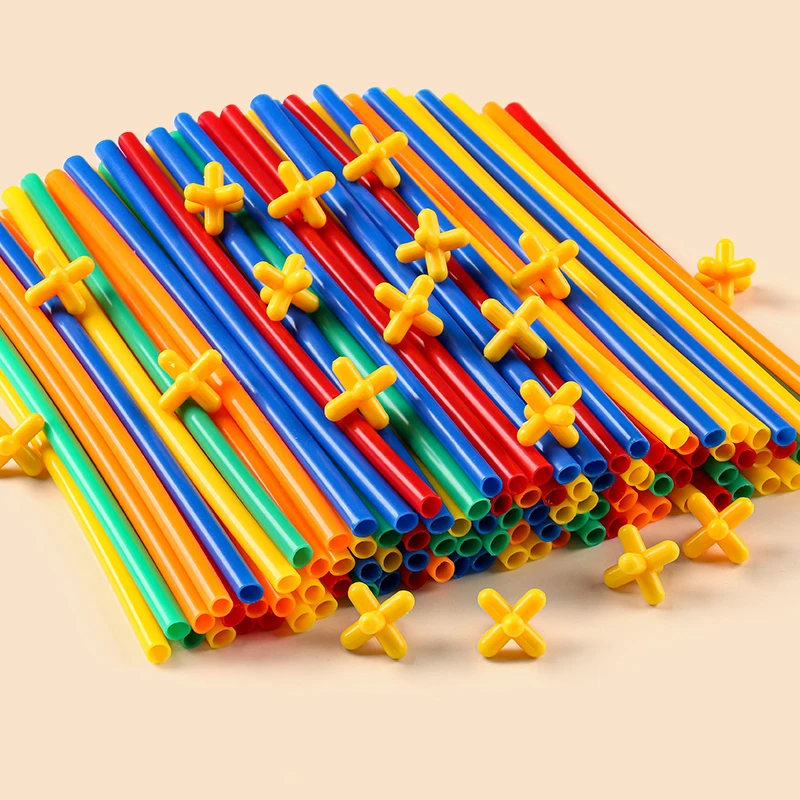 Strohkonstrukteursspielzeug, Bauspielzeug, Strohhalme und Anschlüsse, Bausätze, buntes Motoriktechnik-Lernspielzeug – Detail 4