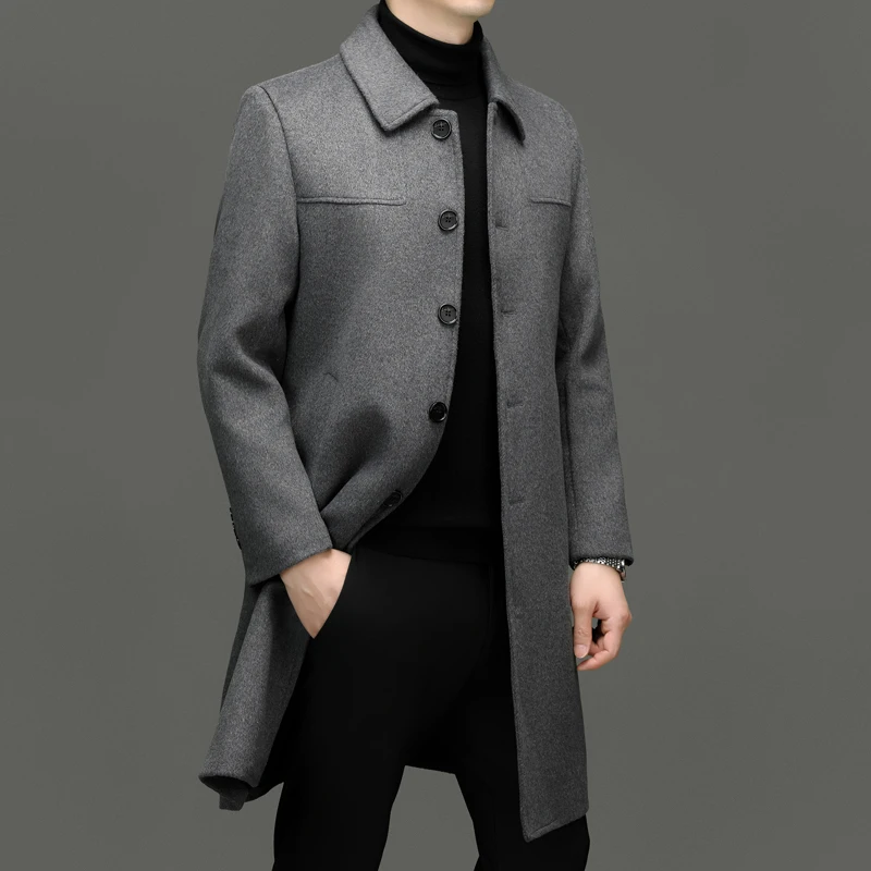 Old Money Style Men Cashmere Overcoat Black Navy Gray Wool Blend Coat Gentlemen Timeless Grament Winter Autumn Menswear