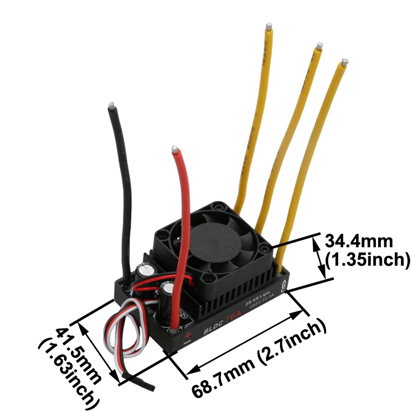 1 peça 2s-6s lipo 70a esc sem escova de corrente grande com ubec 5v 3a para modelo de motor bidirecional controlador de velocidade reversa dianteira