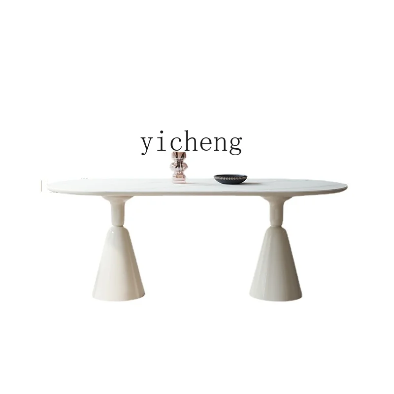 

ZK Cream Style Stone Plate Dining Table Household Dining Table and Chair Small Apartment Rectangular Holy Cup Dining Table