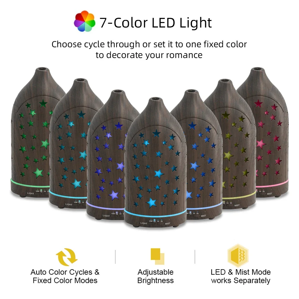 Star Hollow Diffuser  7 Color LED Lights, Ultra Quiet, Auto Shutoff for Home & Office
