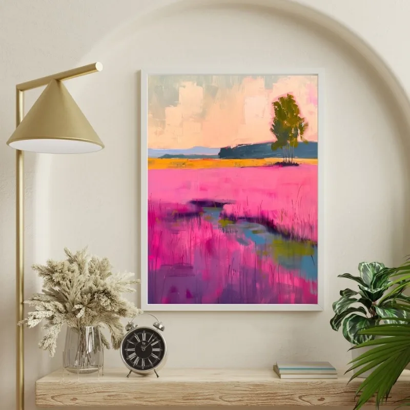 Frameless canvas paintings,Colourful Meadow Landscape Poster Minimalist Nature Wildflower Field Rustic Canvas Painting Wall Art
