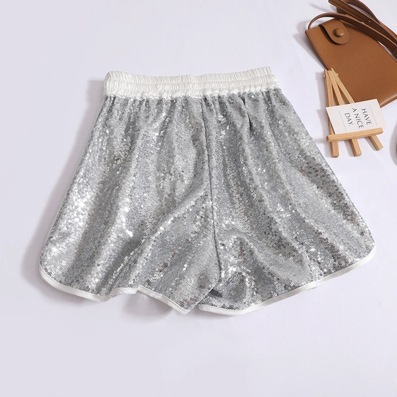 Gagarich Pailletten Mode stilvolle elastische hoch taillierte schlanke Shorts Frauen Sommer neue Luxus Temperament vielseitige Hose mit weitem Bein