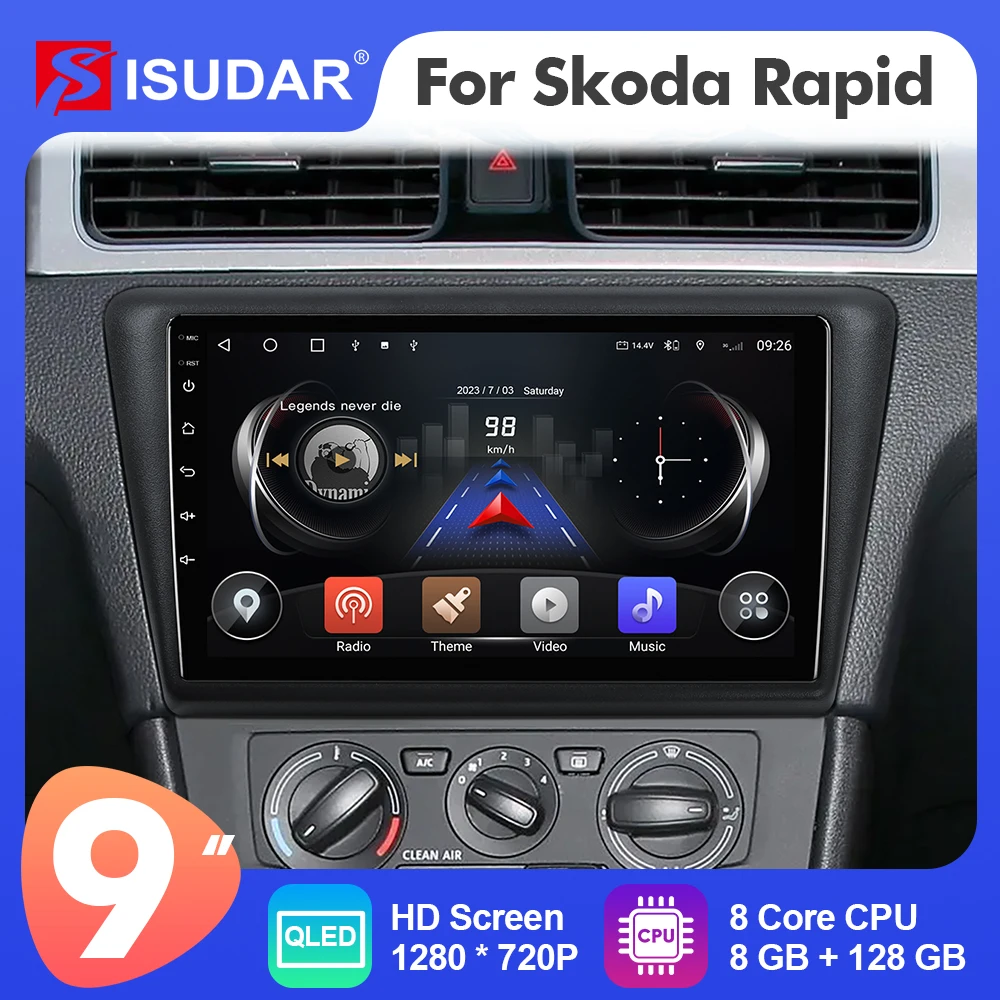 

9 дюймов Isudar Android 12 автомобильное радио для Skoda Rapid 2013-2019 Carplay Авто Стерео GPS No 2din