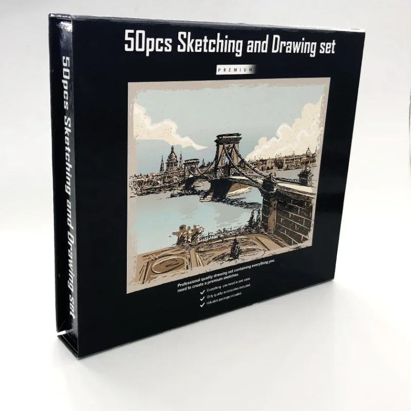 50 قطعة مجموعة أقلام رصاص رسم قلم رصاص خشبي الفنان المبتدئين المهنية رسم الجرافيت الفحم قلم رصاص ممحاة رسم عدة