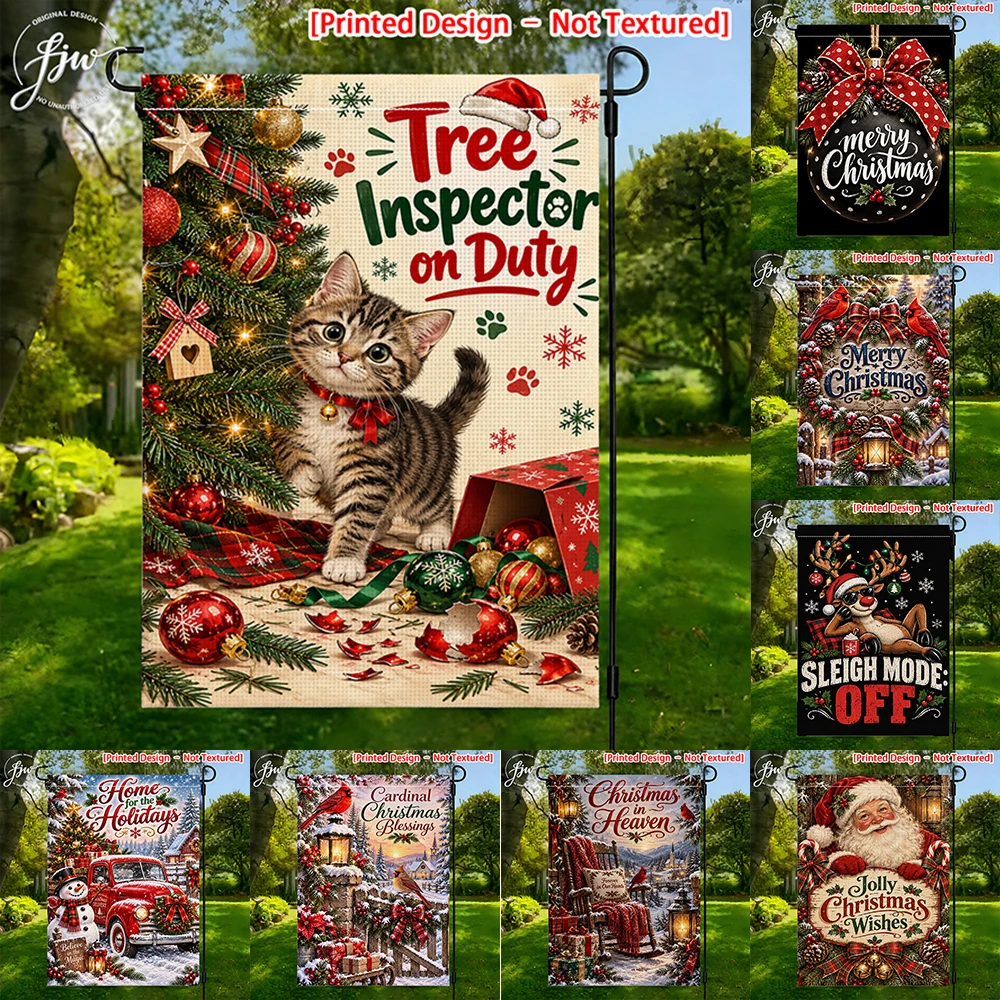 1pcs Christmas Garden Flags Winter Holiday Yard Flags Cute Cat Santa Reindeer Snowman Decor Outdoor Lawn Patio Seasonal Banner