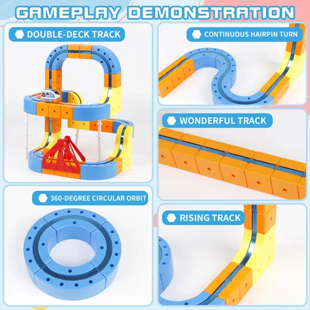 DIY Magnetic Rail Car Set for Kids - Educational Building Blocks Toy with Flexible Track Assembly Race Car Playset