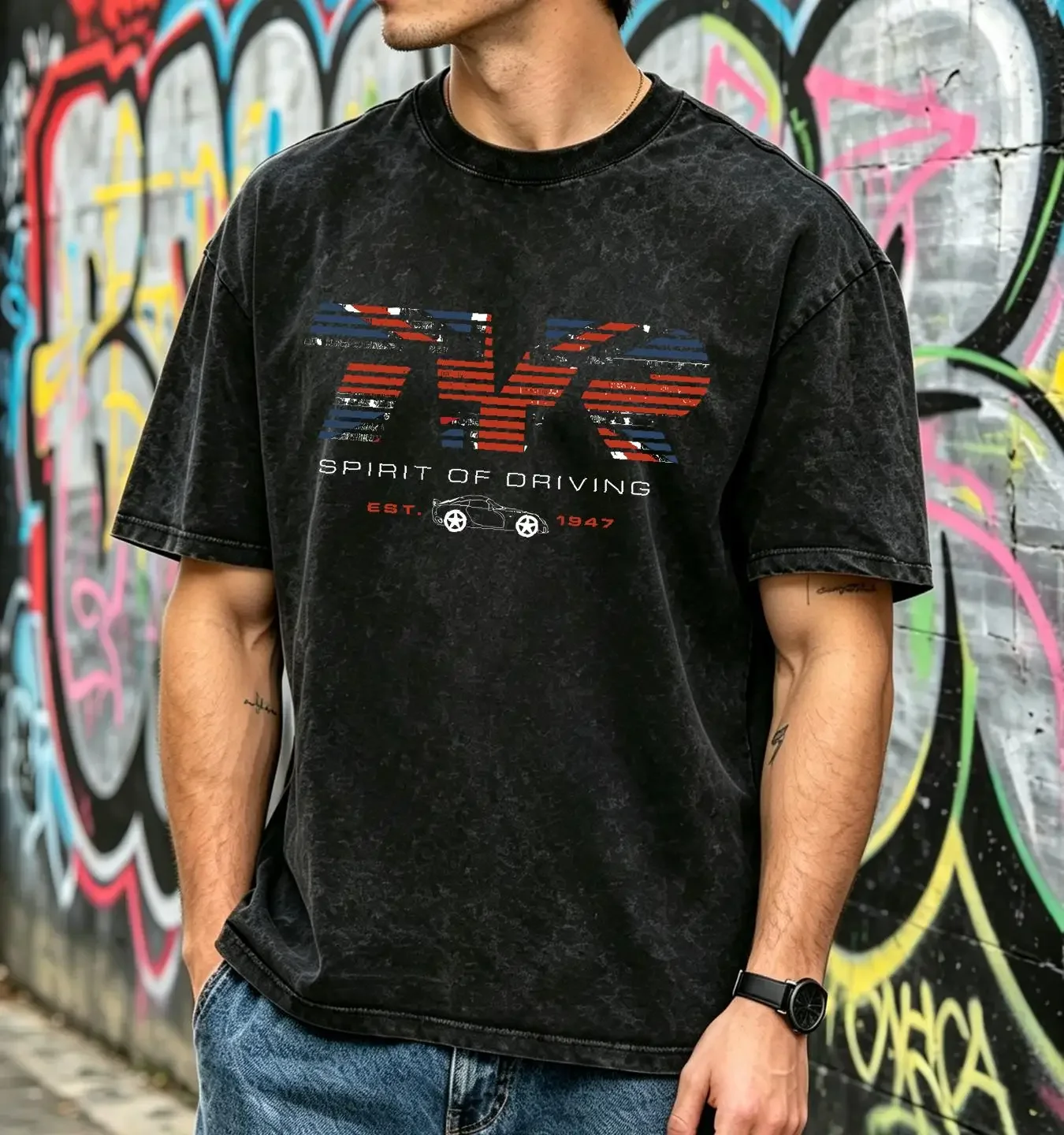 washed T Shirt TVR Flag White Mens Official Merchandise British Car Enthusiast vintage Washed fashion Unisex Casual Versatile