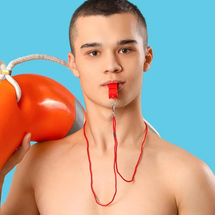 صفارة مكونة من قطعتين من صفارات المدرب مع صفارات بلاستيكية بحبل للبالغين صفارات حمراء شفافة بصوت عالٍ صفارة Eme