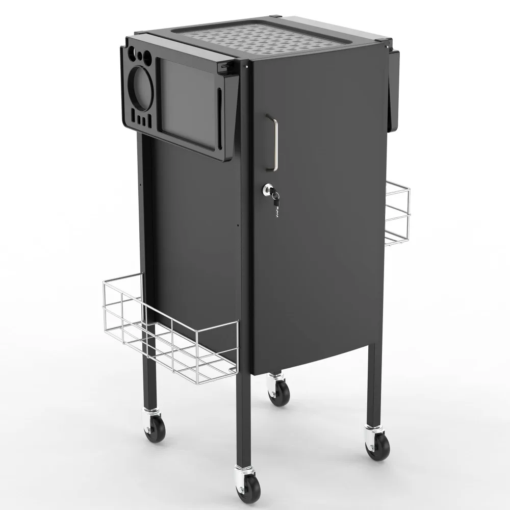 Upgraded Lockable 5-Tray Metal Salon Cart with 2 Holders & Baskets
