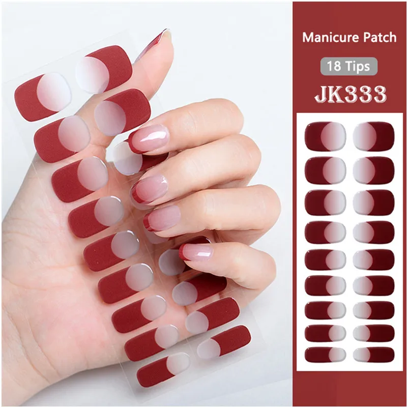 16/18/20Tips French Gel Nail Strips Patch Sliders Adhesive Full Cover Gel Nail Art Stcikers UV Lamp Need Press On Nails