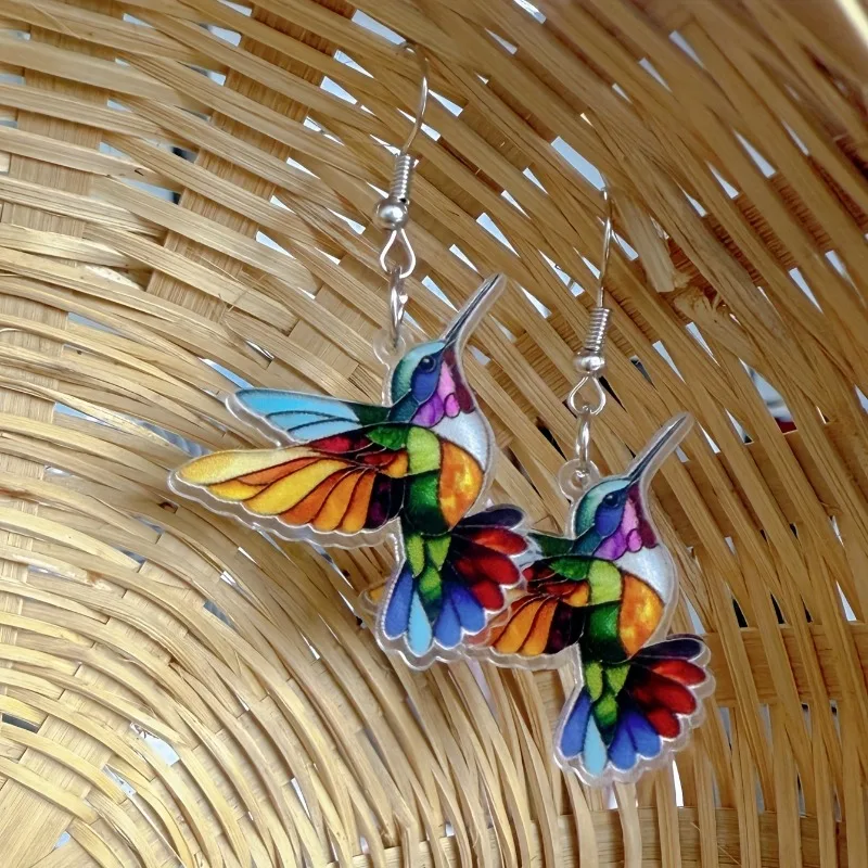 Bohemian Retro Colorful Hummingbird Earrings for Casual Attire Women's Fashion Accessories, Retro Earrings Seasonal Versatility