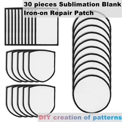 30Pcs/Lot Sublimation Blank Iron-on Repair Patch Hot Melt Adhesive Patch DIY Pattern for Clothes,Hats,Shoes,Uniforms(3 Shapes)