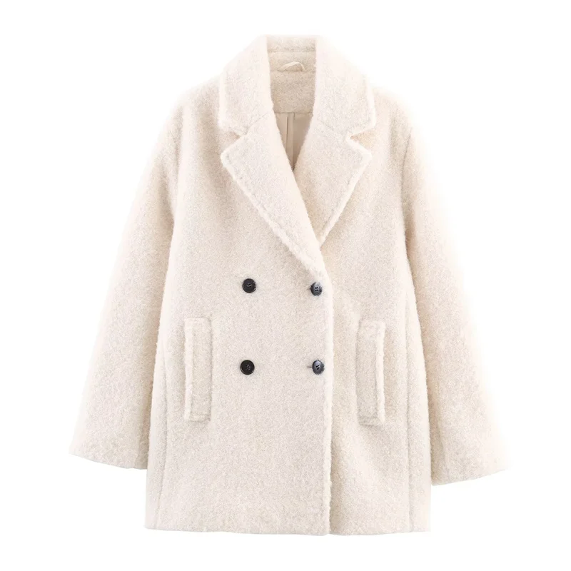 

Women's Coat 2025 Autumn New Style White Long-Sleeve Double-Breasted Simple Loose Coat Casual Fashion Versatile