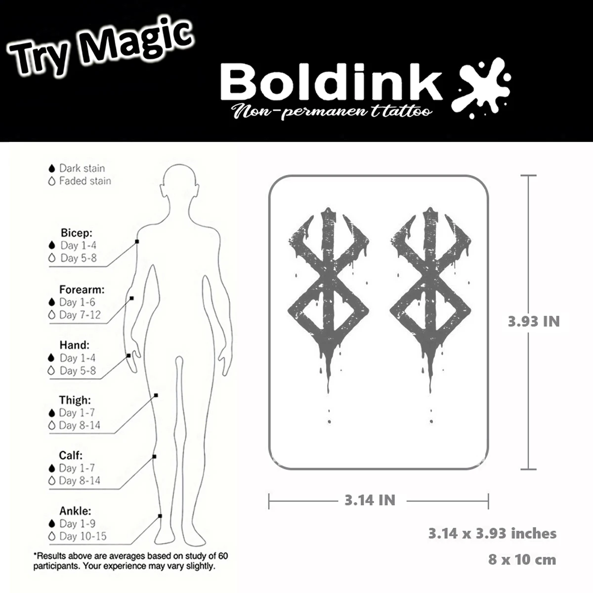 Boldink Shadow Sigil Temporary Tattoo,Lasts To 15 Days New Technology Magic Waterproof Semi Permanent Sticker.