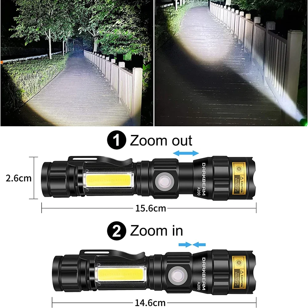 Powerful 3in1 LED Flashlight 365NM UV Light Flashlight Rechargeable Zoom Torch Pets Urine Stains Black Light Ultraviolet Lamp