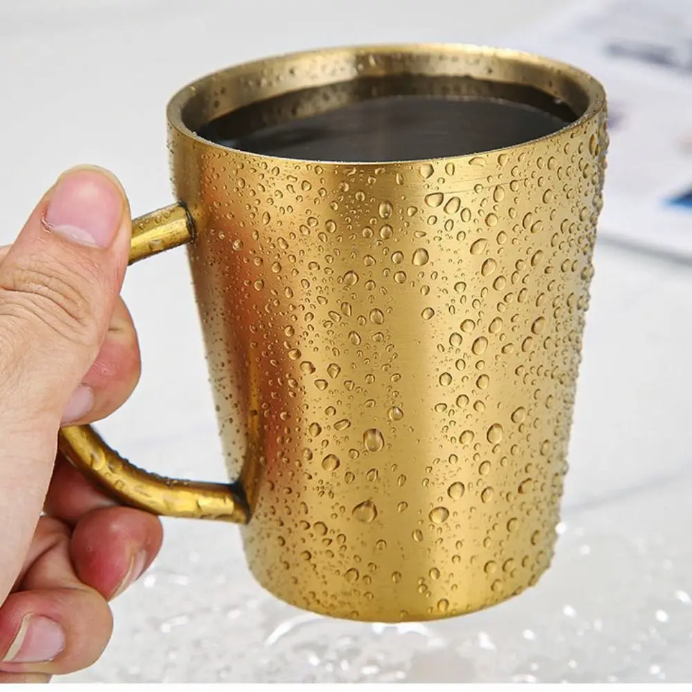 300ml Double-Layer Water Cup Home Dining Drinkware Mugs 304 Stainless Steel Beer Cup Gold Sliver Coffee Mugs With Handle