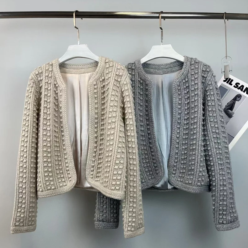 Cardigan lavorato a maglia da donna, maglione 100% cashmere resistente, fodera in seta di alta qualità, top alla moda e versatile, autunno, nuovo,