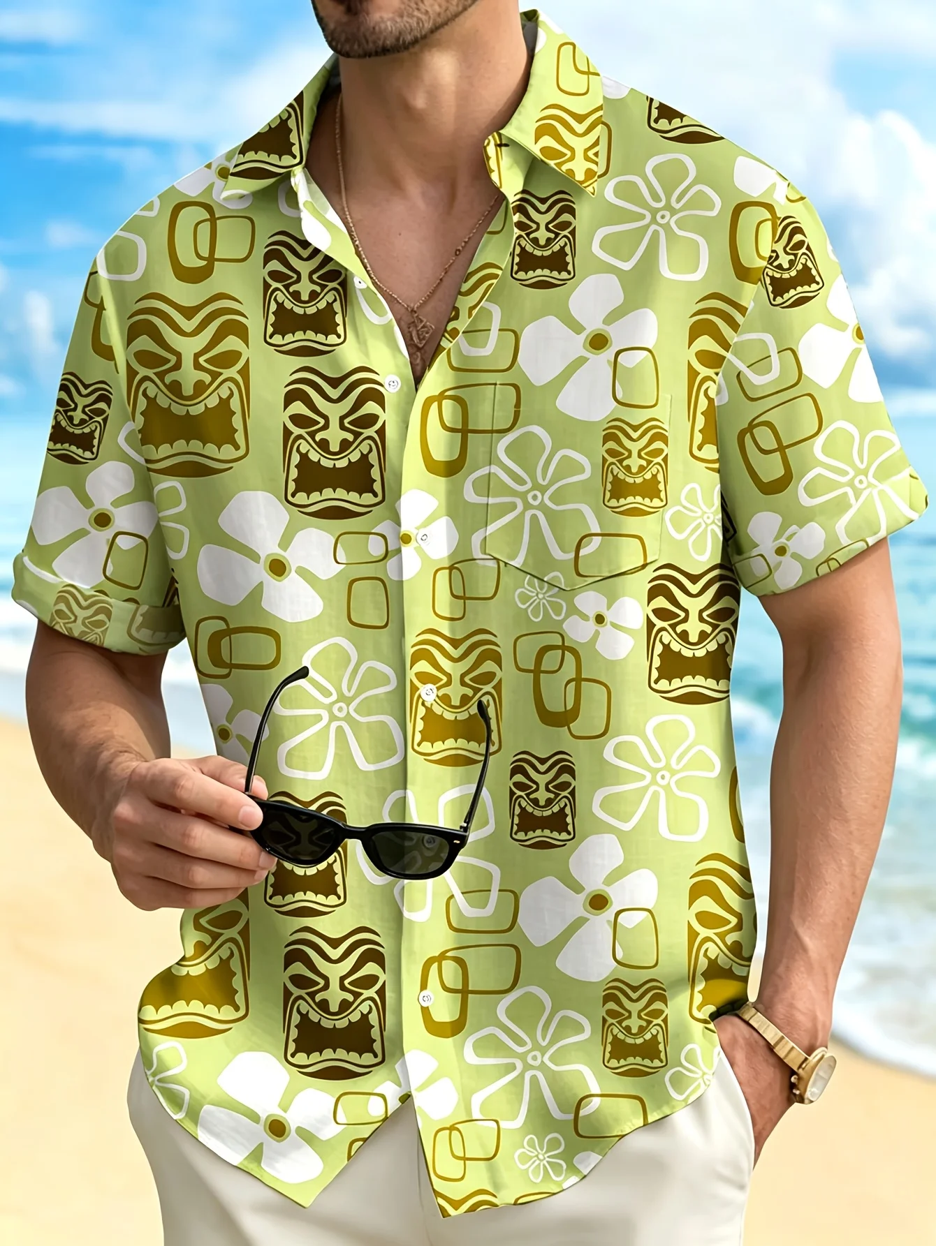 Men's Shirt Hawaii Totem Flower Print Short Sleeve Turn Down Collar Loose Fit Summer Vacation Party Casual Stylish Mens Clothing